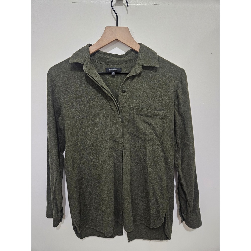 Madewell Womens XS Olive Green Cotton Button Back Flannel Long Sleeve Shirt